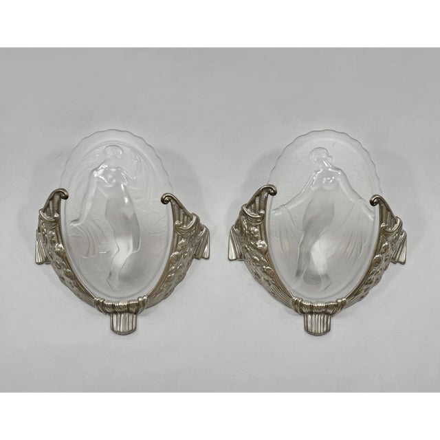 Art Deco A Pair of French Art Deco Wall Sconces by Cherrier & Muller Freres 1930 France For Sale - Image 3 of 12