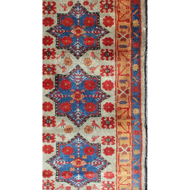Vintage Turkish Rug With Star Design in Light Green, Orange, Red & Blue For Sale - Image 4 of 6