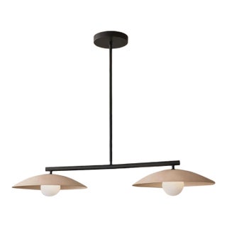 Mid Century Linear Brass Pendant Light | Modern 2 Light Kitchen Island Chandelier | Luxury Brass Dining Table Light | For Sale