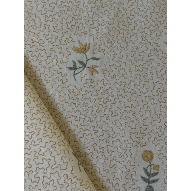 2020s Chelsea Textiles Wildflowers on Printed Squiggles in Faded Yellow Screen Printed by Hand With Hand Embroidered Detail Fabric 1 1/4 Yards For Sale - Image 5 of 6