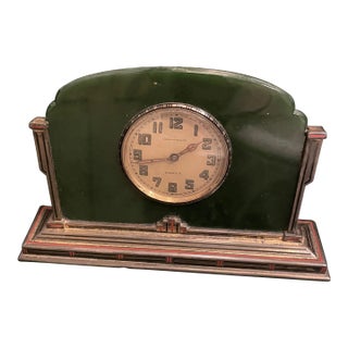 1930s Art Deco Jade and Enamel Clock For Sale