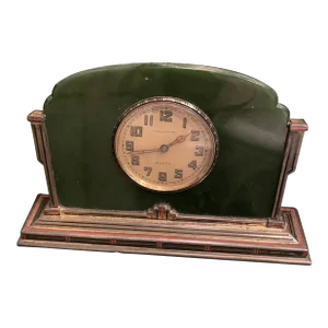 1930s Art Deco Jade and Enamel Clock