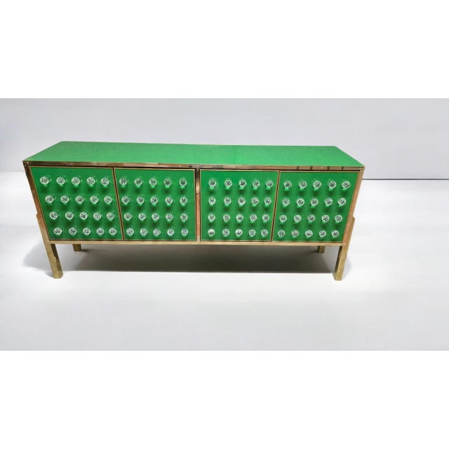 Brass & Murano Glass Sideboard with 120 Fused Bubble Spheres — Made in Italy A sculptural and luminous statement piece...