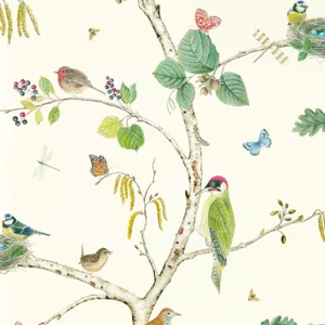 Sanderson Woodland Chorus Wallpaper in Botanical/Multi - a Sample
