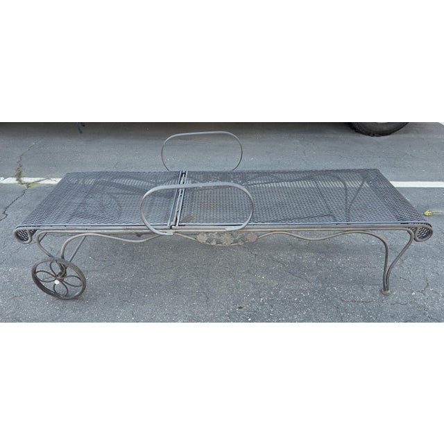 Vintage Wrought Iron Patio Chaise Lounge Adjustable Russell Woodard Attributed Briarwood Daisy For Sale - Image 11 of 15