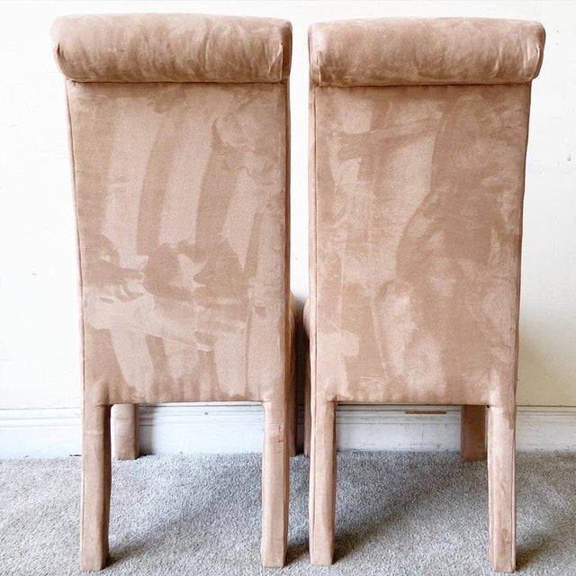 Postmodern Brown Fabric Parsons Dining Chairs - A Pair For Sale - Image 4 of 5