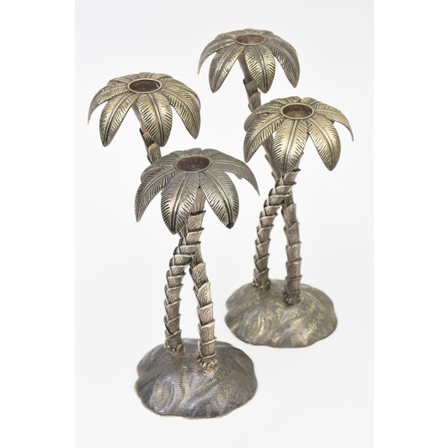 Godinger Vintage Coastal 1970's Godinger Silver Plate Palm Tree Candlesticks Pair Of For Sale - Image 4 of 11