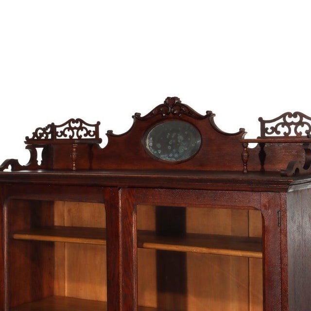 Arts & Crafts Oak 2-Door & 2-Drawer Bookcase With Cutout Gallery C1910 For Sale - Image 6 of 16