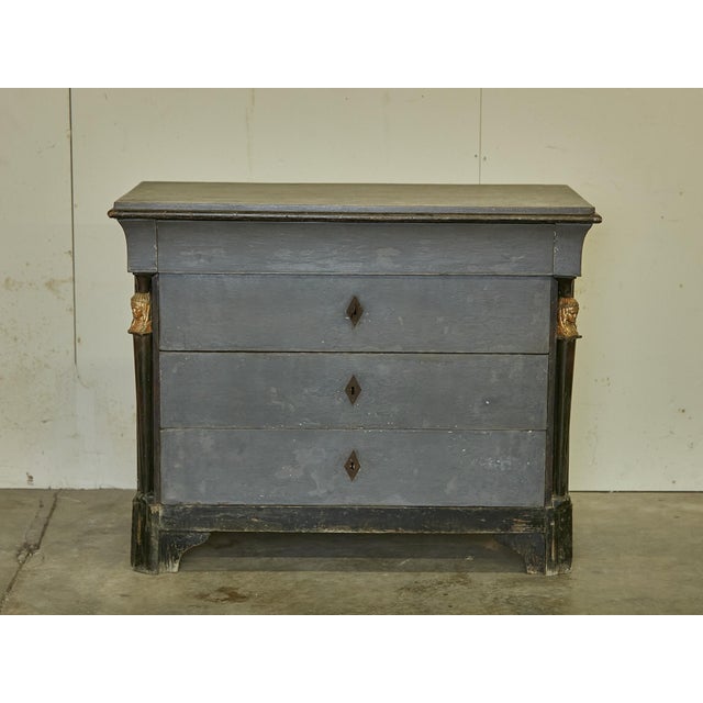 19th Century French Empire 19th Century Painted Wood Four-Drawer Commode with Gilt Busts For Sale - Image 5 of 12