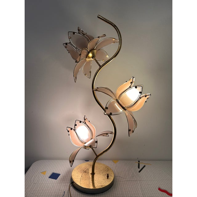 Hollywood Regency 1970s Mid Century Modern Hollywood Regency Pink Lotus Flower Tall Table Lamp 36” For Sale - Image 3 of 12