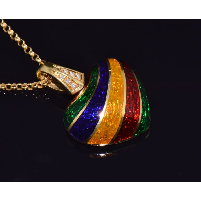 Gold Italian Designer Barbero & Ricci 18k Solid Gold Diamond Enamel Heart Enhancer Pendant Charm For Sale - Image 8 of 13