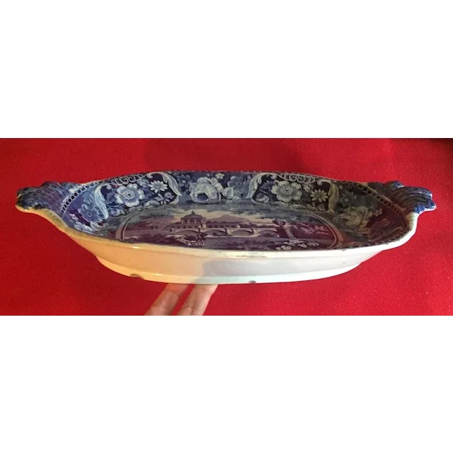 Large antique early 19th century Georgian Staffordshire pearlware blue transfer deep platter. Decorated with a classical...