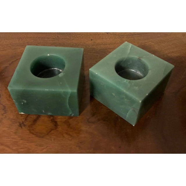Green Agate Stone Square Display Base Block Cubes or Candlesticks - a Pair For Sale - Image 13 of 13