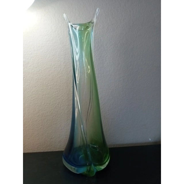 Glass 1980s Signed Adam Jablonski Sommerso Swung Art Glass Vase From Poland For Sale - Image 7 of 7