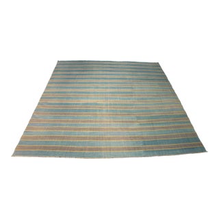 Vintage Dhurrie Rug in Bluewith Stripes, From Rug & Kilim For Sale