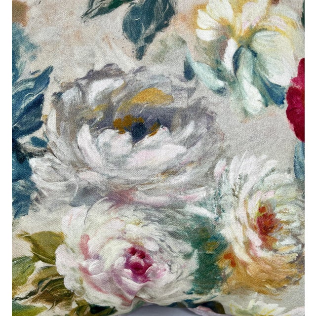 English 20" Square Decorative Throw Pillow With a Vibrant Vintage Oil Painting Look Pink and Red Peony Flower Floral Pattern - Made in the U K For Sale - Image 3 of 11