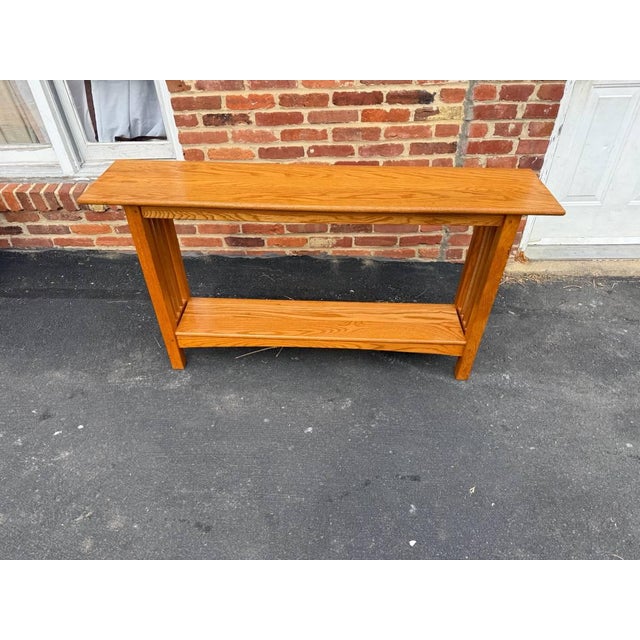 Rustic Late 20th Century Mission Art & Craft Style Oak Console Table For Sale - Image 3 of 15