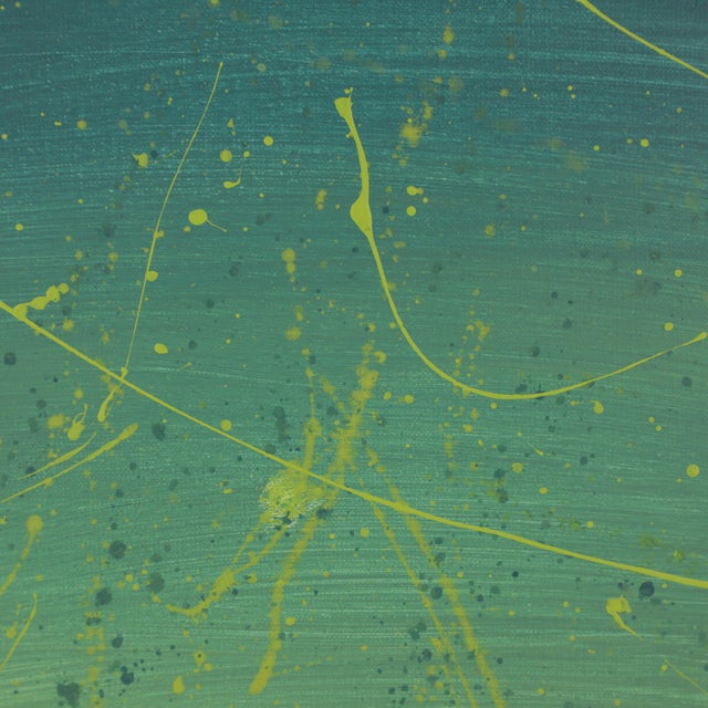 "Emerald Tide" Contemporary Abstract Splatter Painting For Sale - Image 4 of 9