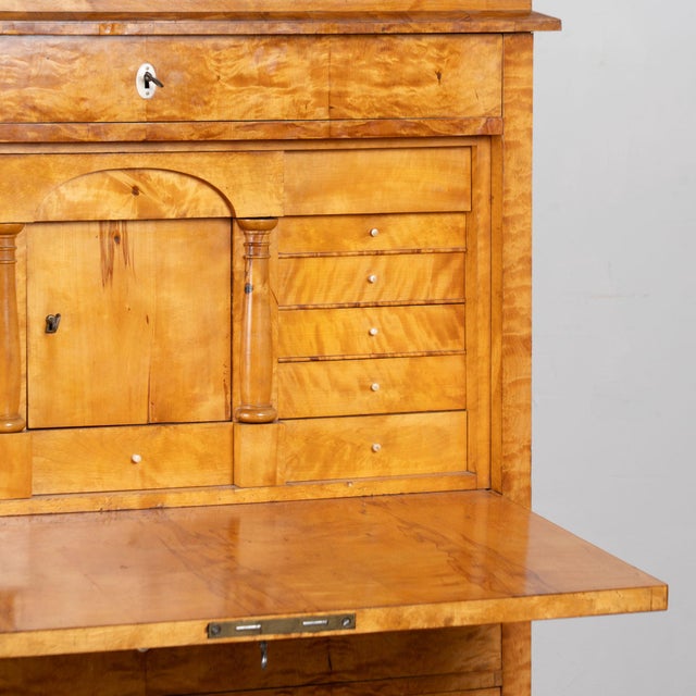 Yellow 19th Century Swedish Biedermeier Birch Secretary Bureau For Sale - Image 8 of 11