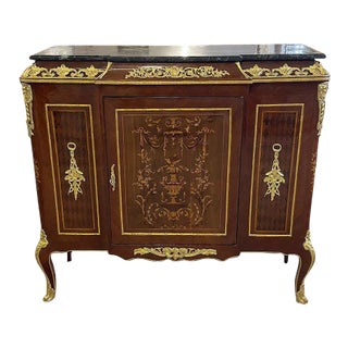 1980s French Louis XVI Style Black Marble Topped Commode For Sale