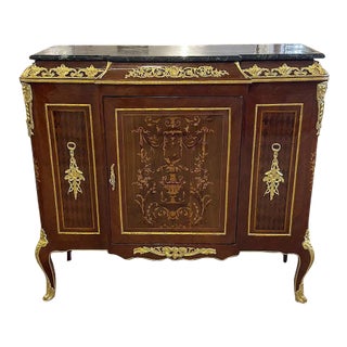 1980s French Louis XVI Style Black Marble Topped Commode For Sale