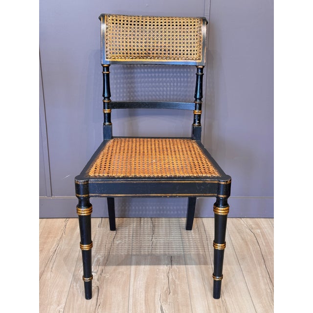 Black Set of Four Diminutive English Regency Ebonized and Caned Side Chairs For Sale - Image 8 of 13