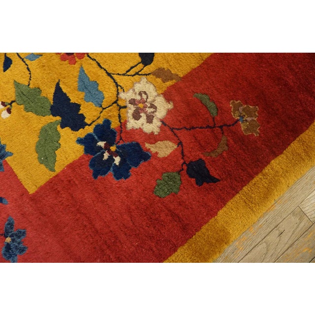 1920s Yellow Minimalist Floral Antique Chinese Art Deco Carpet 9' X 11'6" Handknotted Wool Rug For Sale - Image 11 of 13