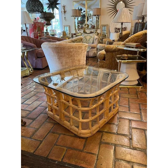 Wood Mid-Century Rattan Coffee Table For Sale - Image 7 of 13