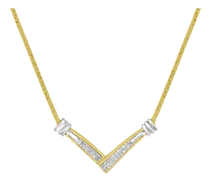 14K Yellow and White Gold 1/4 Cttw Princess Cut Diamond Channel-Set â€œVâ€ Shape 18" Pendant Necklace