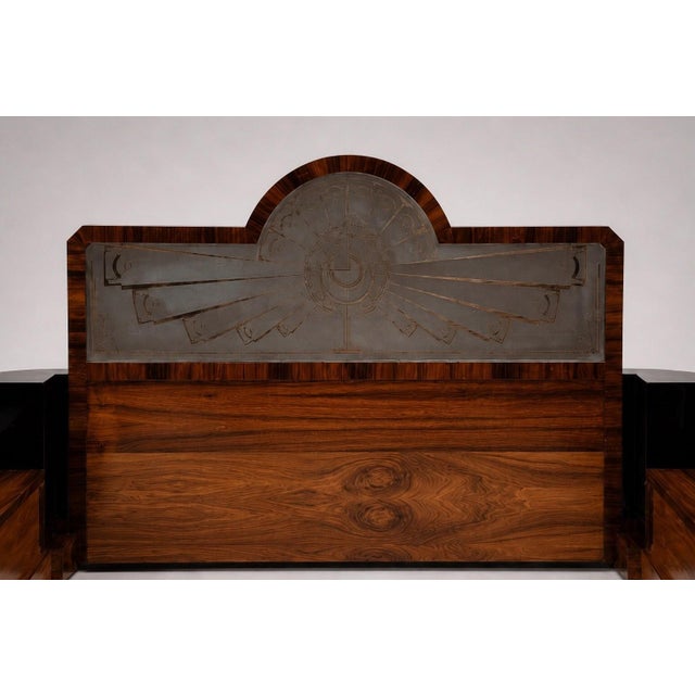 Art Deco Double Bed in Mahogany, Black Lacquer and Frosted Glass, 1930s For Sale - Image 4 of 5