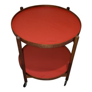 Mid-Century Designer Hans Bolling, Red & Black Melamine, Teak Bentwood Serving Bar Cart, Scandanavia For Sale