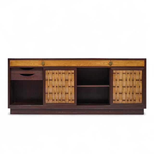 Brown Edward Wormley for Dunbar Mid Century Basketweave Rosewood and Mahogany Credenza For Sale - Image 8 of 15