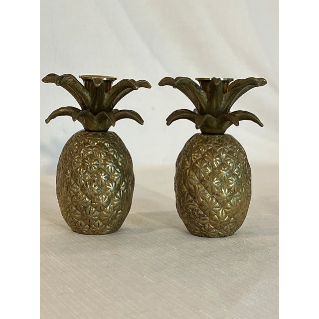 Vintage Boho Chic Brass Pineapple Candlestick Holders - A Pair For Sale - Image 11 of 11