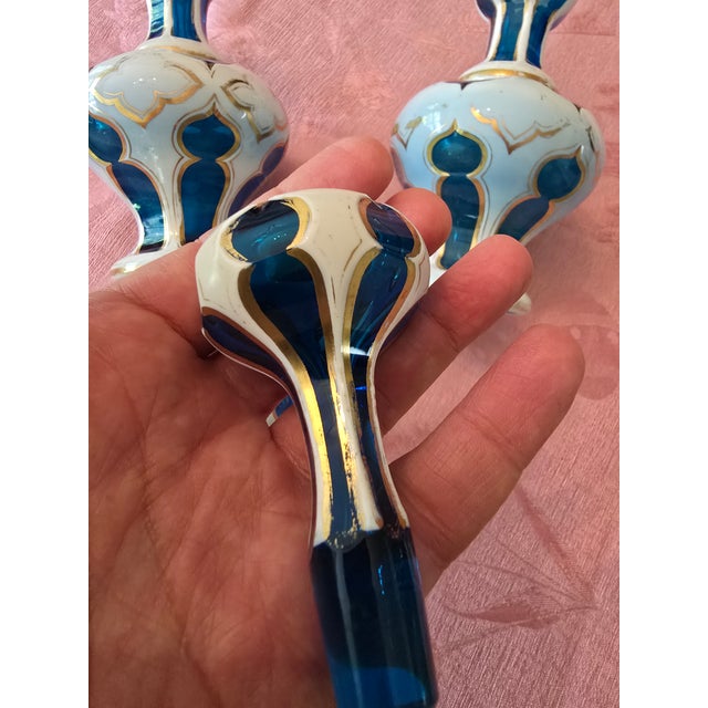 Antique Moser Bohemian Glass Overlay Pr Aquamarine Bottles For Sale - Image 12 of 14