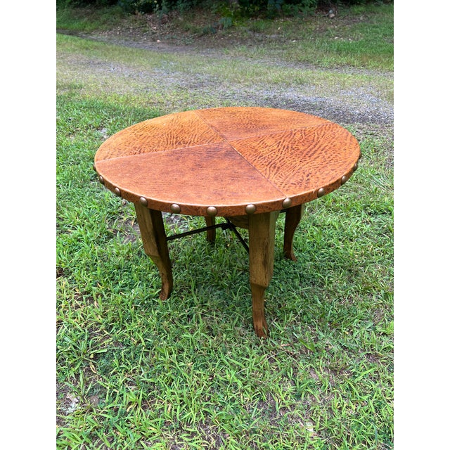 Wood Bausman Leather Top Side Table For Sale - Image 7 of 7