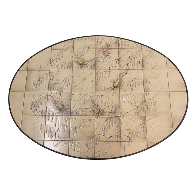1960s French Oval Coffee Table in Ceramic and Steel from Vallauris, 1960 For Sale - Image 5 of 10