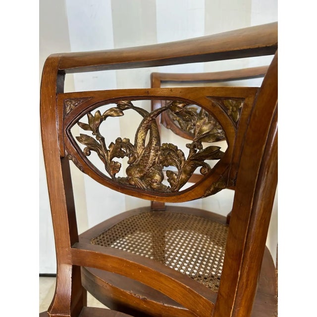 Neoclassical Set of 5 Italian Neoclassical Dining Room Chairs With Giltwood Dolphin Backs For Sale - Image 3 of 9