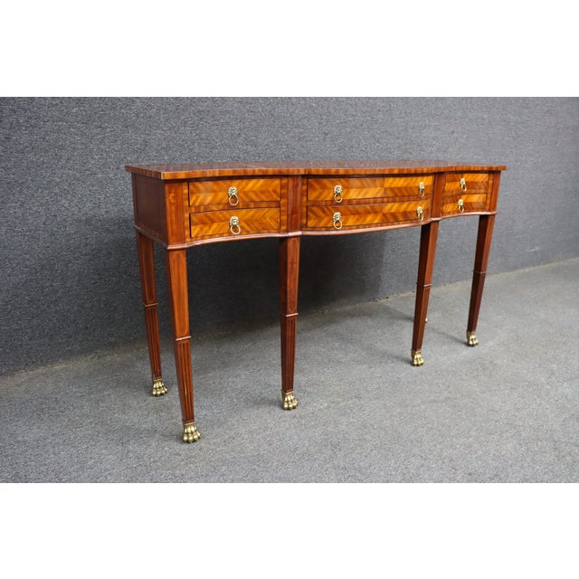 Maitland - Smith Maitland-Smith Mahogany Inlaid Console Table With Six Drawers and Brass Paw Feet For Sale - Image 4 of 15