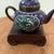 Antique Japanese Cloisonné Meiji Period Teapot Phoenix Motif, Blue Enamel Body on Wood Base For Sale - Image 11 of 12