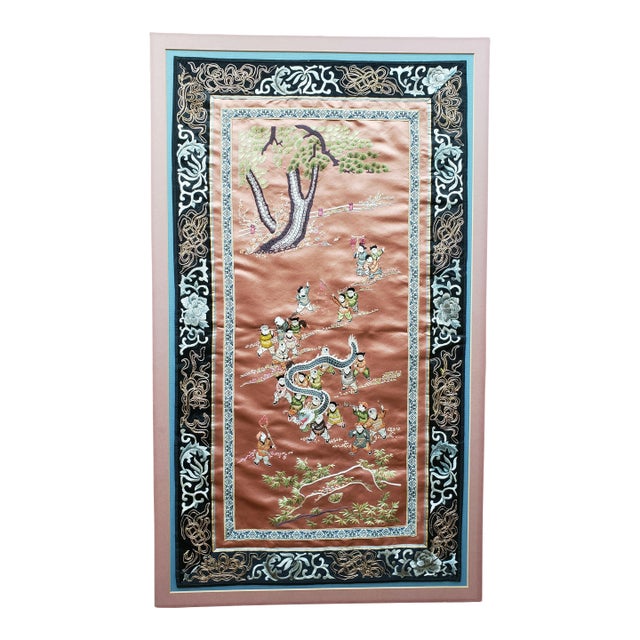 Mid-Century Chinese Gold Couched Silk Embroidery Panel - Santa Barbara Estate For Sale
