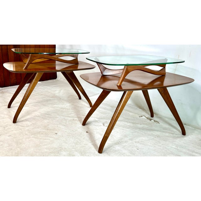 Mid Century Two Tier Vladimir Kagan Style Side Tables a Pair Chairish
