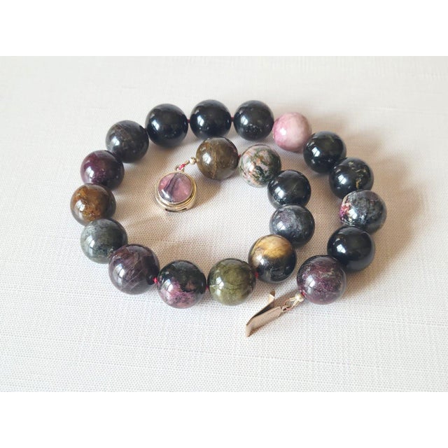 Natural Multicolor Tourmaline Beaded Necklace, Large 19–20mm Gemstone Beads, 150g For Sale In Cleveland - Image 6 of 8