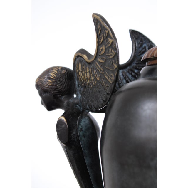 1980s Neoclassical Decorative Bronze Urn With Figural Side Mounts For Sale - Image 9 of 11