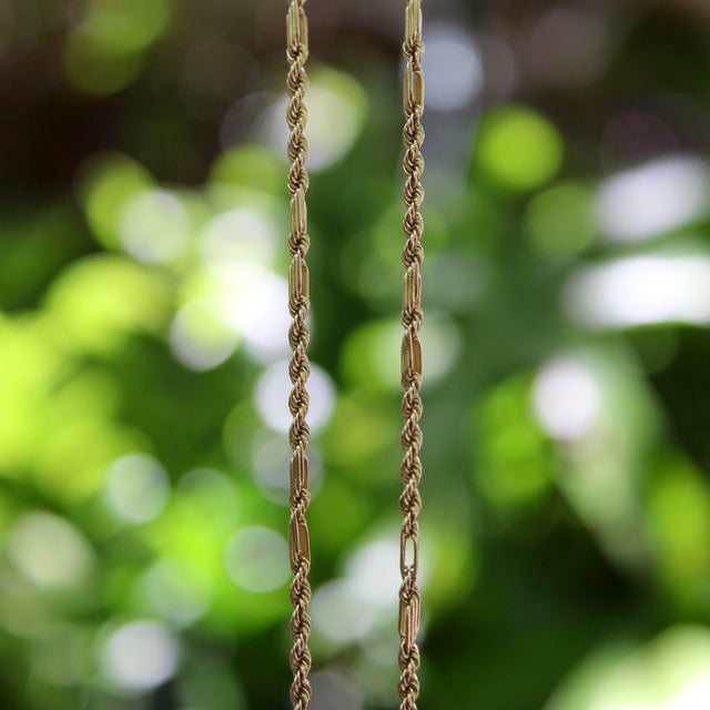 Gold Vintage 14k Gold Bar Link and Rope Chain For Sale - Image 8 of 9