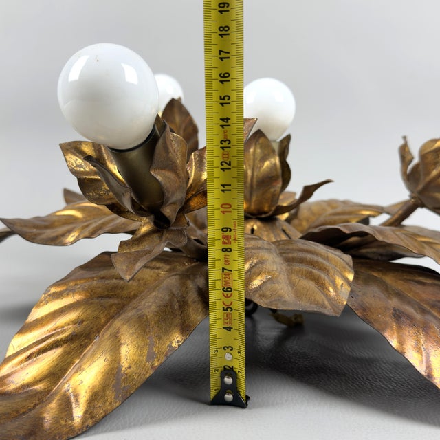 Vintage Wrought Iron Ceiling Lamp with Gold Leaves, 1970s For Sale - Image 10 of 11