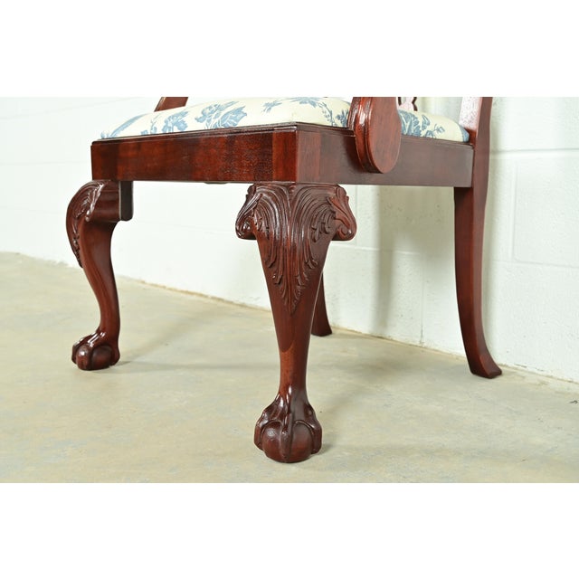 Brown Baker Furniture Chippendale Carved Mahogany Armchairs or Dining Captain Chairs, Pair For Sale - Image 8 of 12