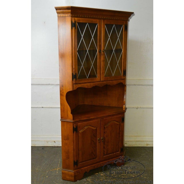 Ethan Allen Vintage Maple Leaded Glass Corner Chairish