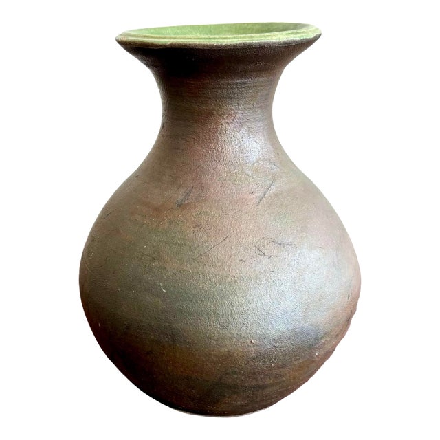 Vintage Boho Bulbous Earth Toned Vase With Matte Finish For Sale