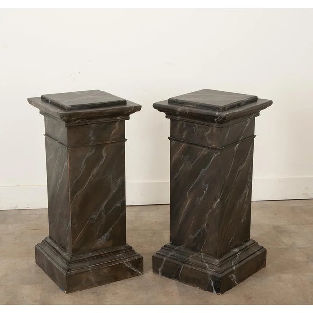 French Reproduction Faux Marble Pedestals - a Pair For Sale - Image 3 of 9