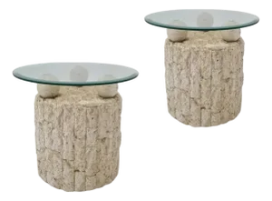 1980s Pair of Vintage, Postmodern Cylindrical Mactan Stone Side Tables